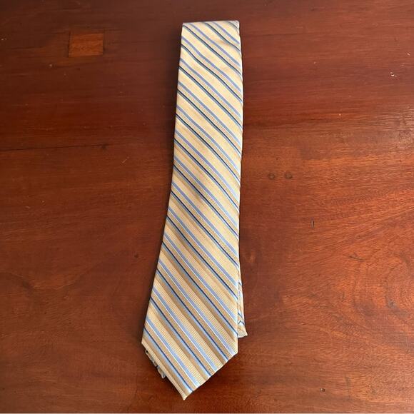Croft & Barrow 100% Silk Tan Light Blue Mens Diagonal Stripe Tie Retro NWOT - Picture 11 of 11